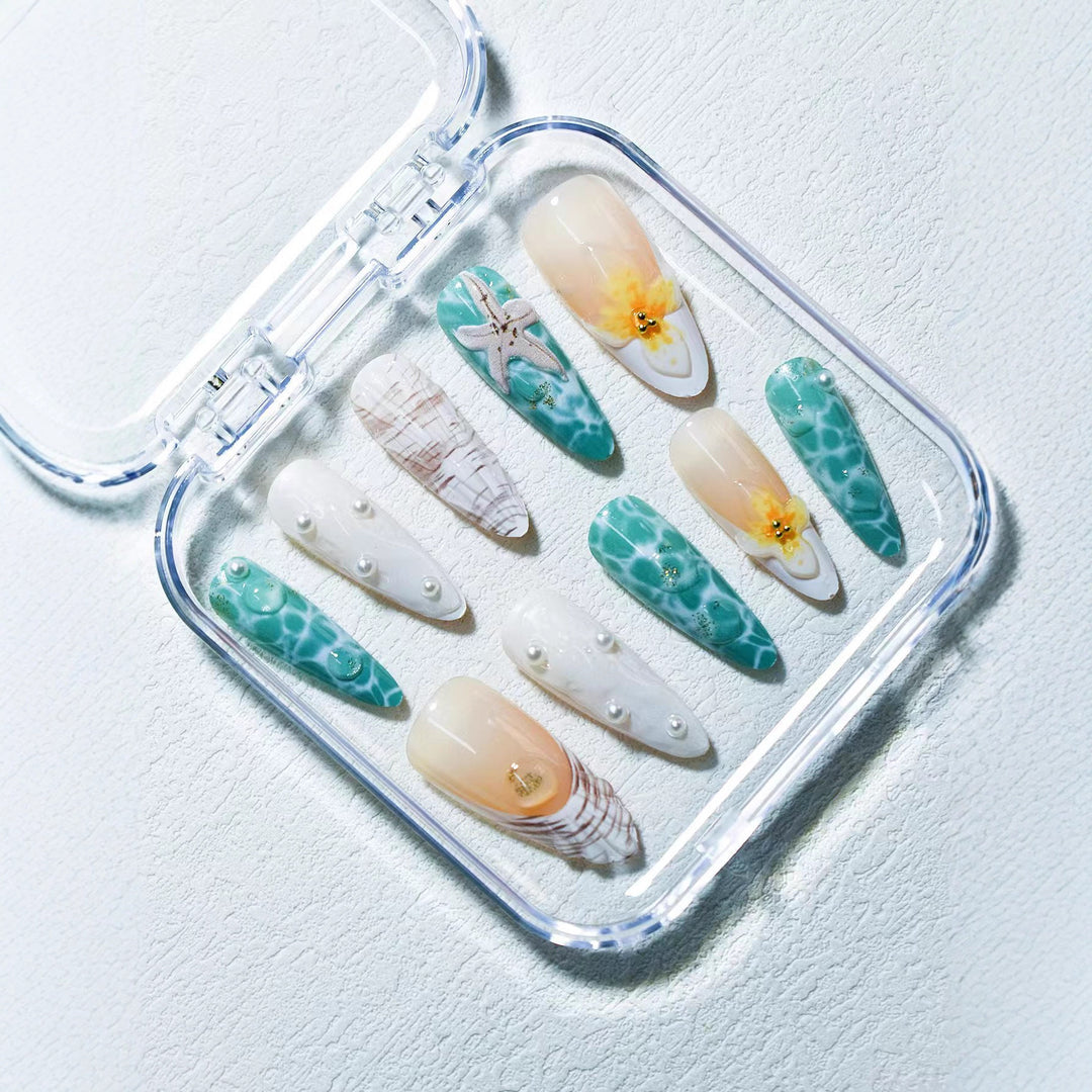 Ocean-Inspired 3D Decorative Press-On Nail Set Bowlift