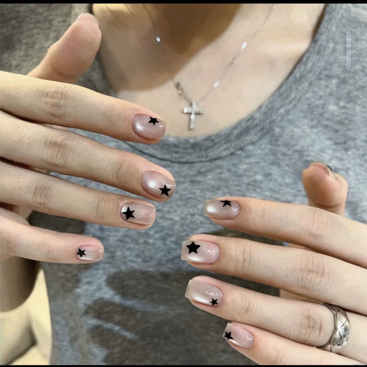 Artistic Press-On Nail Set with Star Designs Bowlift