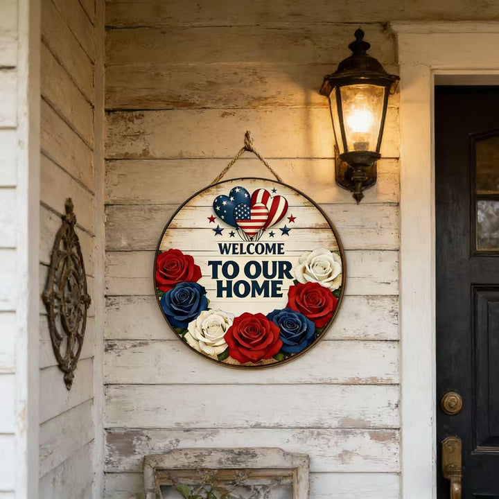 Unisex decorative satin door wreath with star pattern and multi-layered flower look Bowlift
