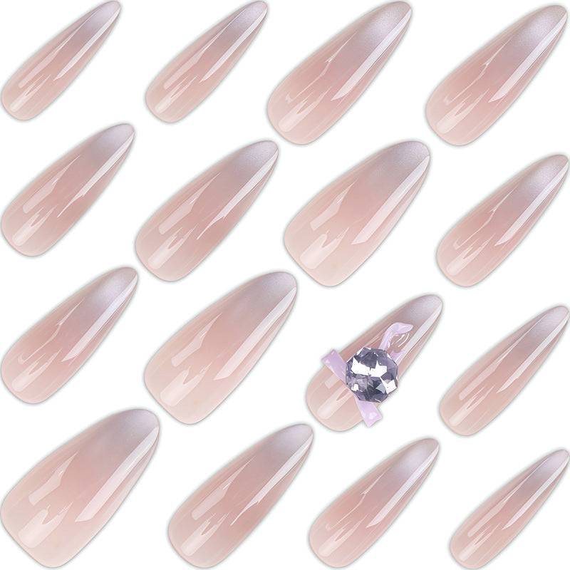 Artistic Ombre Press-On Nail Design with Crystal Accent Bowlift