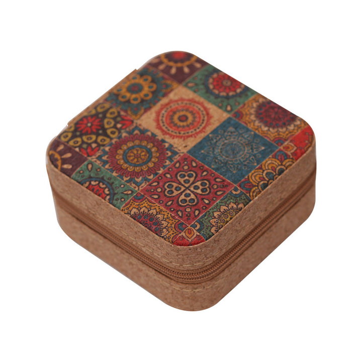 Compact Floral Cork Jewelry Travel Organizer Case Bowlift
