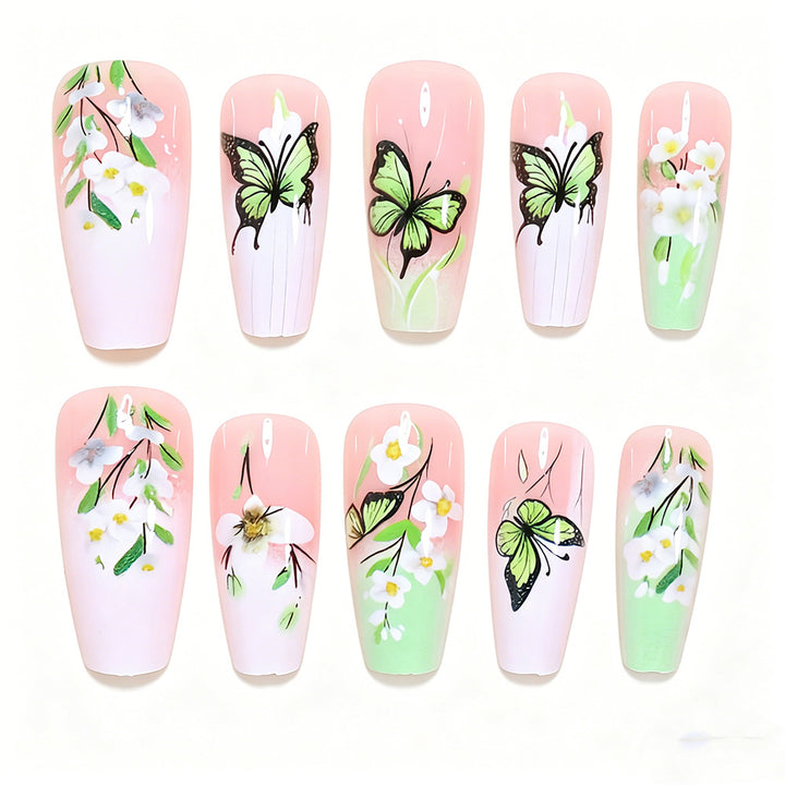 Artistic Butterfly and Floral Press-On Nail Set Bowlift