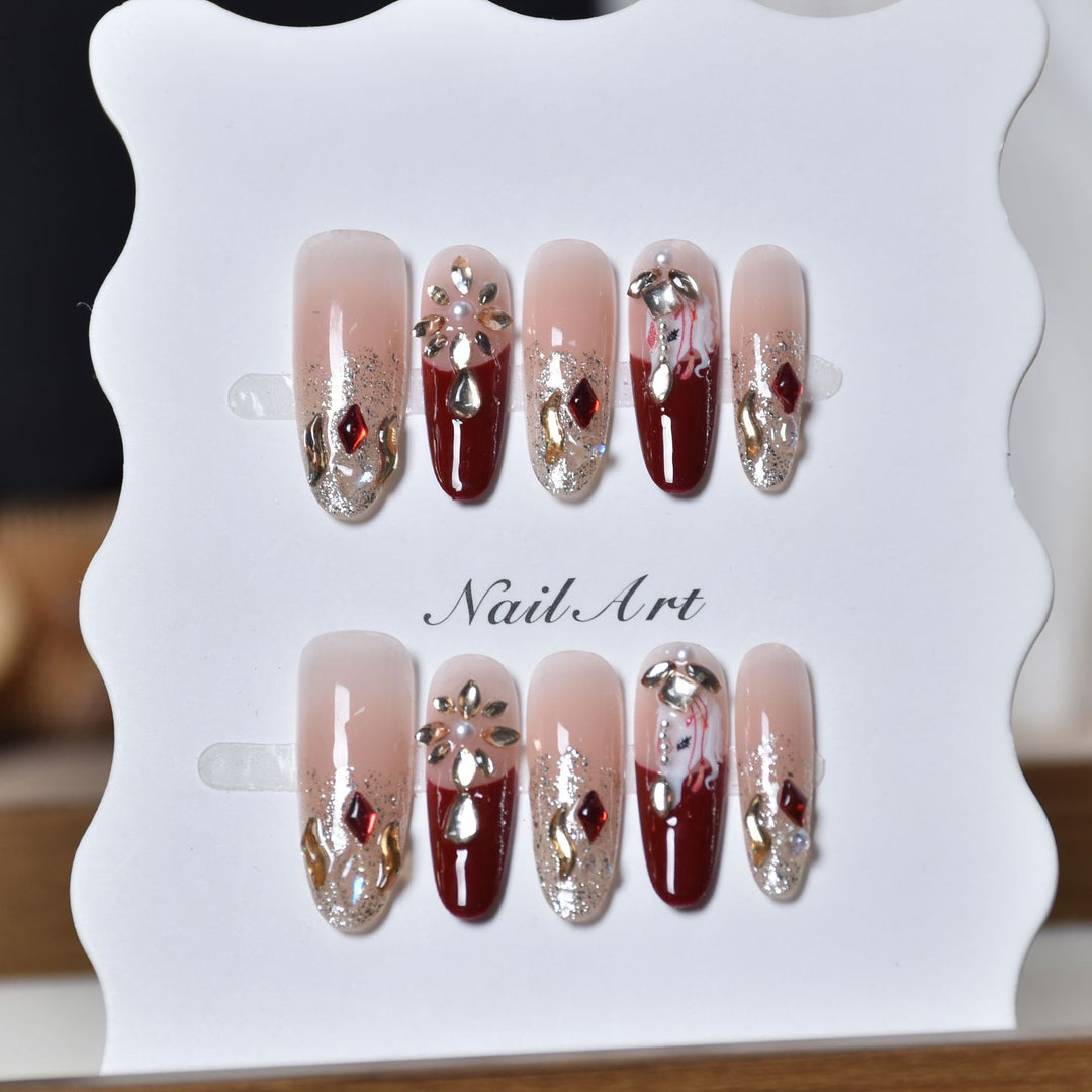 Artistic 3D Gemstone Embellished Nail Art Extensions Bowlift