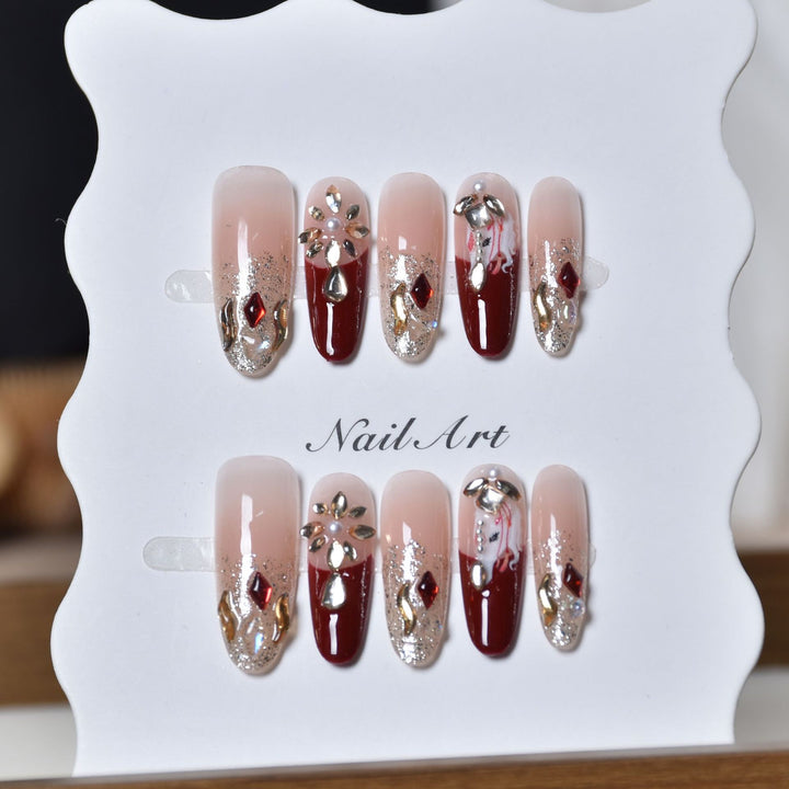 Artistic 3D Gemstone Embellished Nail Art Extensions Bowlift