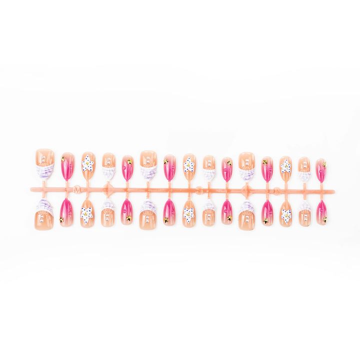 Artificial nails with floral design and glamorous accents Bowlift