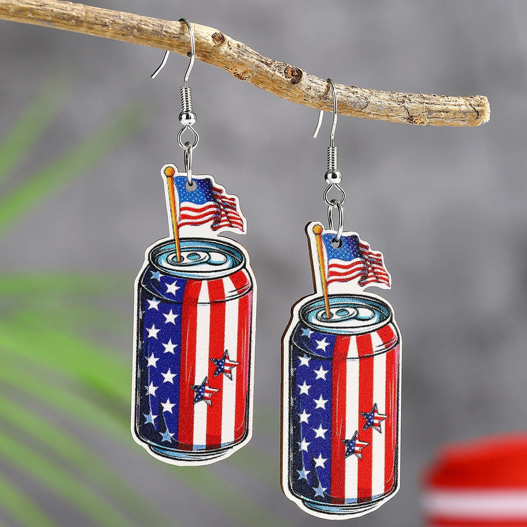 Women's handmade acrylic earrings can holder with patriotic flag motif and fish hook closure Bowlift