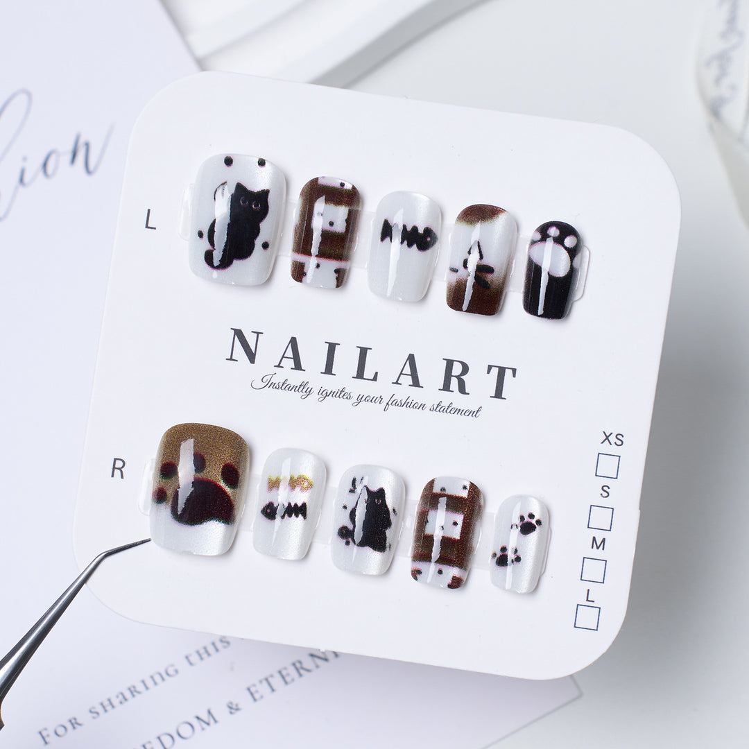 Artistic Animal-Themed Press-On Nail Set Bowlift
