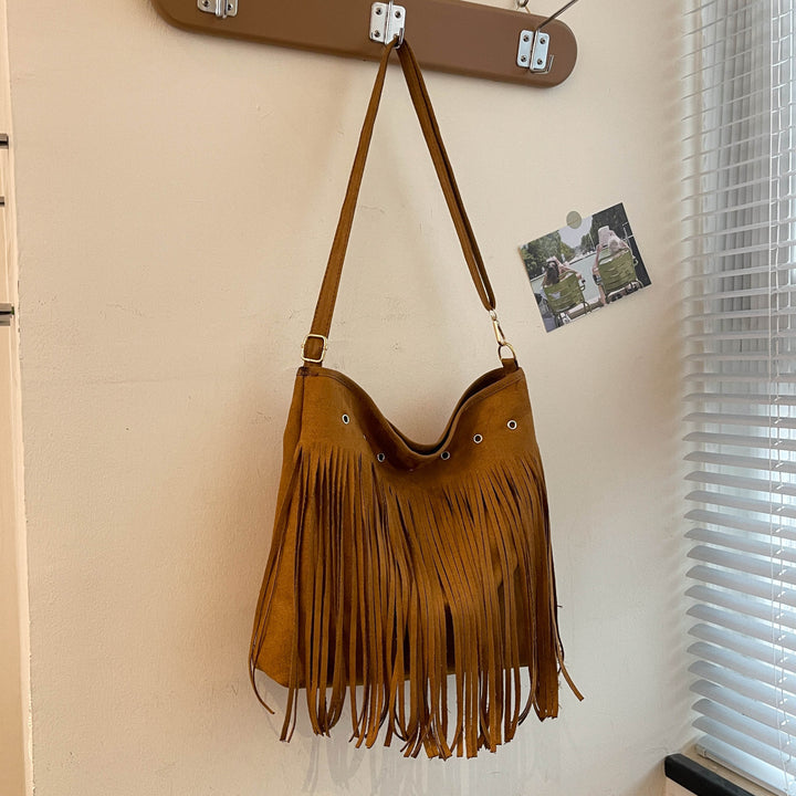 Suede Fringe Shoulder Bag Bowlift