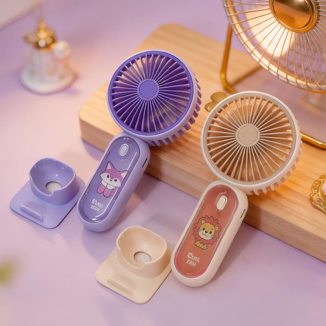 Women Portable Hand Fan with Kid-Friendly Lion Design Bowlift