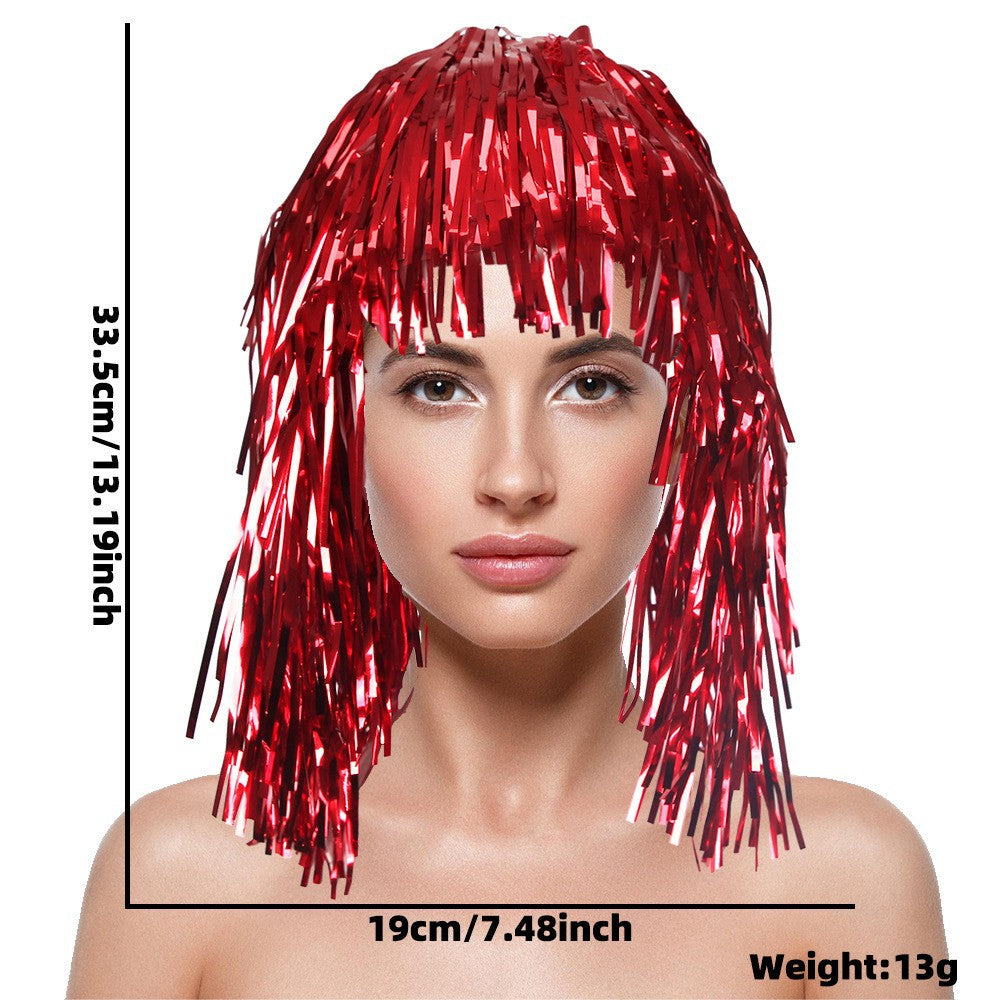 Women's nan metallic foil fringe hula skirt with elastic waistband party costume Bowlift