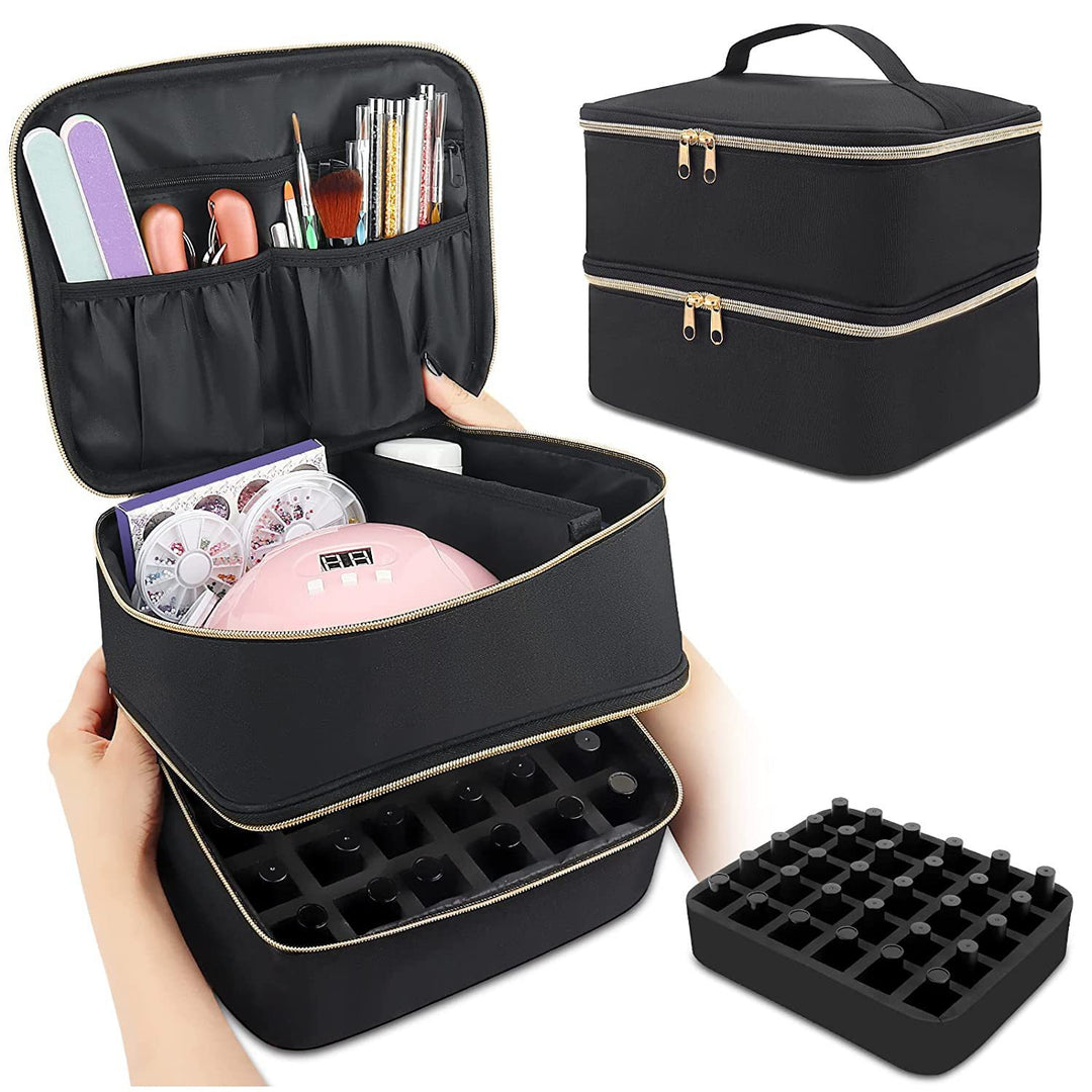 Luxury Double-Deck Nail & Cosmetic Organizer with Removable Silicone Bottle Grid Bowlift
