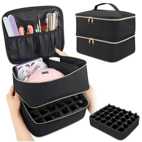 Luxury Double-Deck Nail & Cosmetic Organizer with Removable Silicone Bottle Grid Bowlift