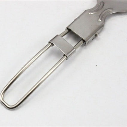folding stainless steel camping spork with locking hinge and travel loop Bowlift