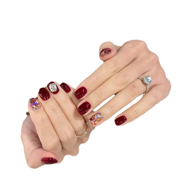 Elegant Press-On Nail Art Set with Gemstone Accents Bowlift