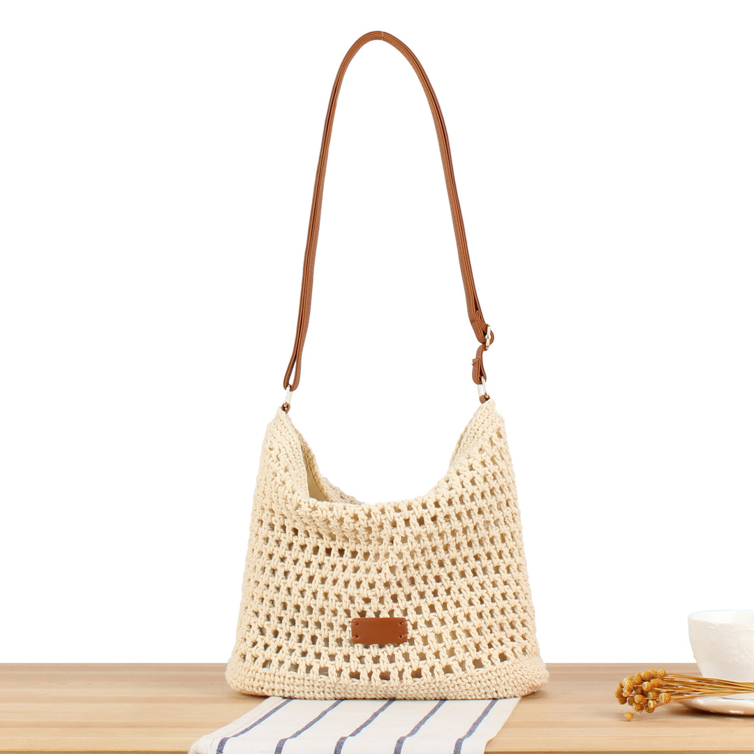 Macrame Crossbody Bag with Sturdy Leather Handle Bowlift