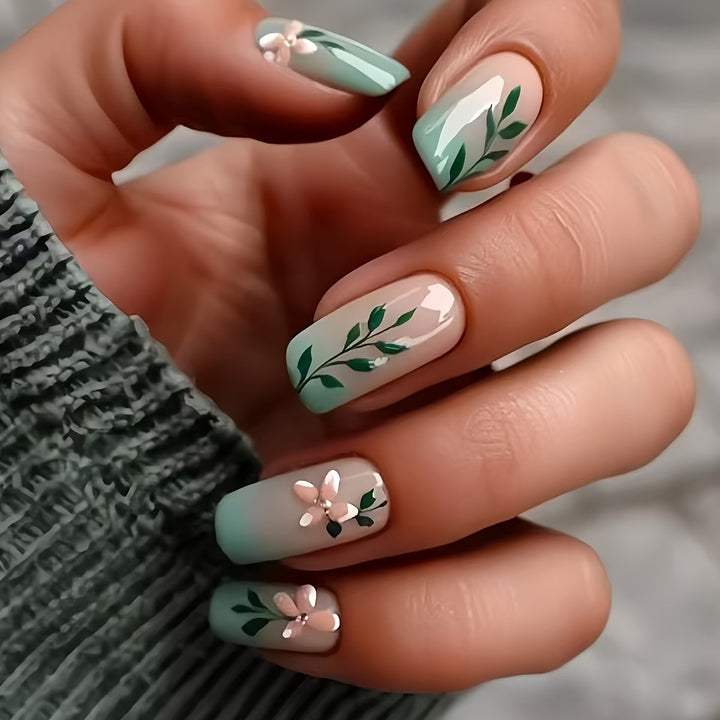 Floral Design Press-On Nail Set Bowlift