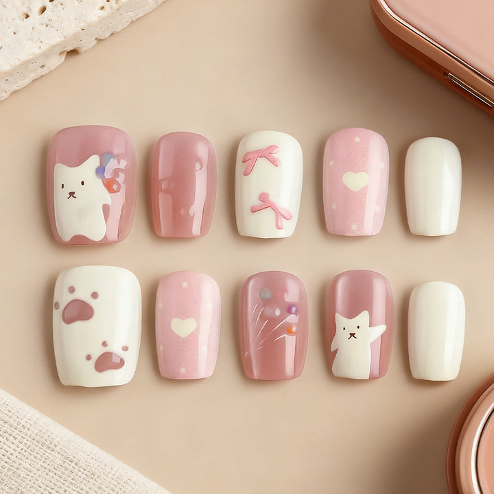 Creative Cat-Themed Press-On Nails Bowlift