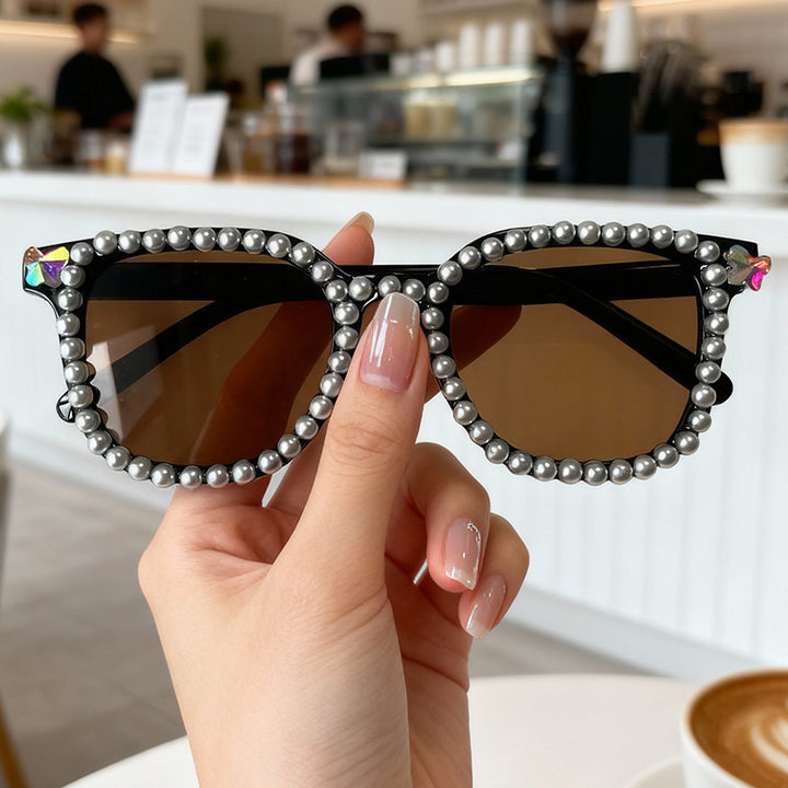 Luxury Pearl-Embellished Cat-Eye Sunglasses Bowlift