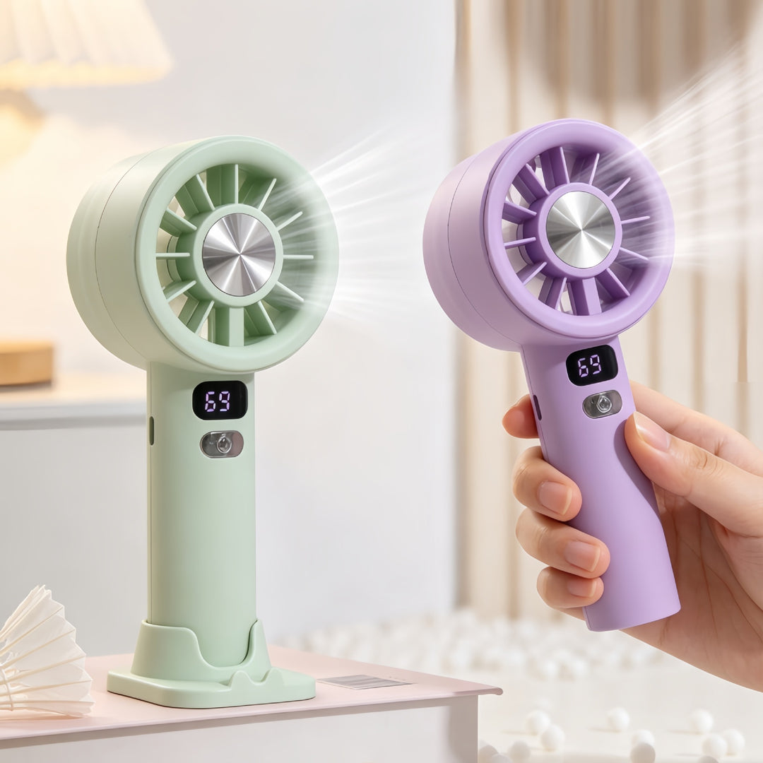 Ladies portable hand fan with LCD display and USB charging function Bowlift