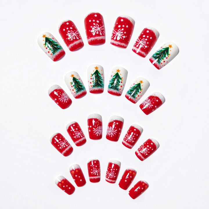 Artificial nails with festive Christmas tree motif Bowlift