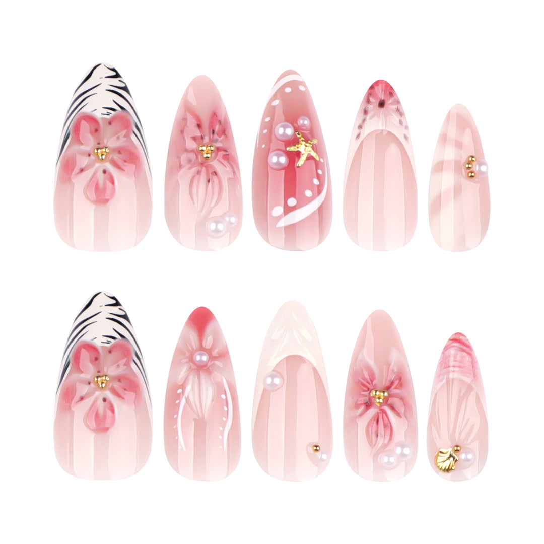 Artistic Nail Art with Floral and Elegant Accents Bowlift