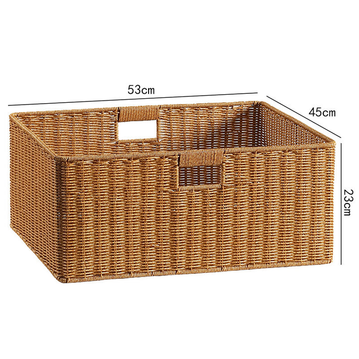 Handwoven Rectangular Storage Basket with Cut-Out Handles Bowlift