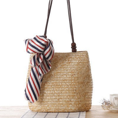 Braided handbag with stylish striped scarf Bowlift