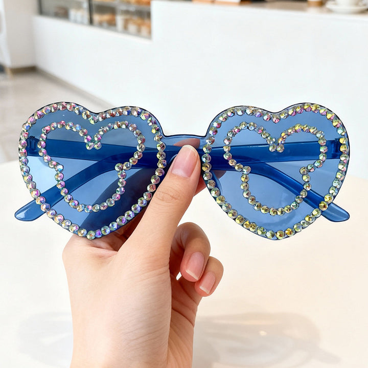 Rhinestone-Accented Heart-Shaped Sunglasses Bowlift 1787141236