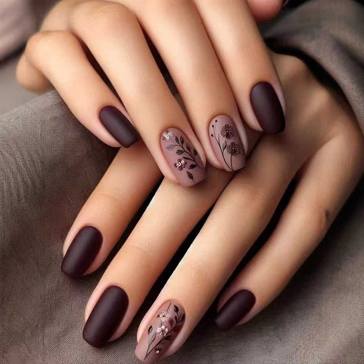 Artistic Floral Matte Nail Design Bowlift
