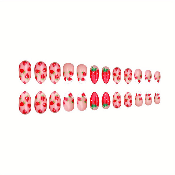 Strawberry-Themed Press-On Nail Set Bowlift