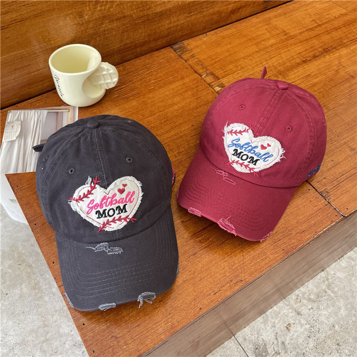 Women's Distressed Softball Mom Patch Baseball Cap Bowlift