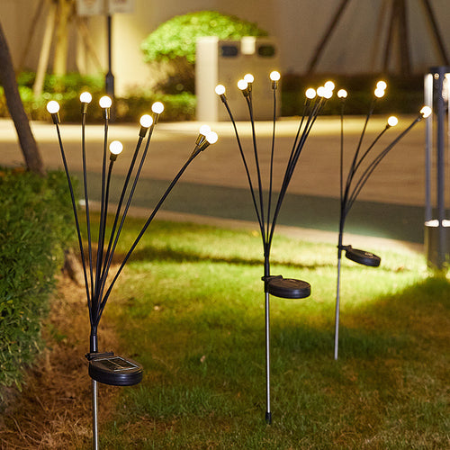 Solar LED Dandelion Garden Stake Lights With Flexible Multi-Head Stems And Integrated Solar Panel Bowlift