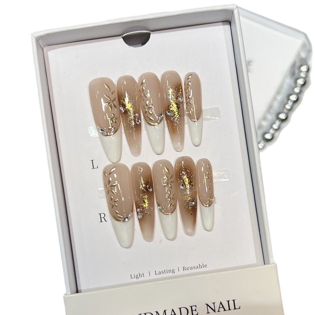 Elegant Stiletto Press-On Nail Set with Floral and Glitter Design Bowlift