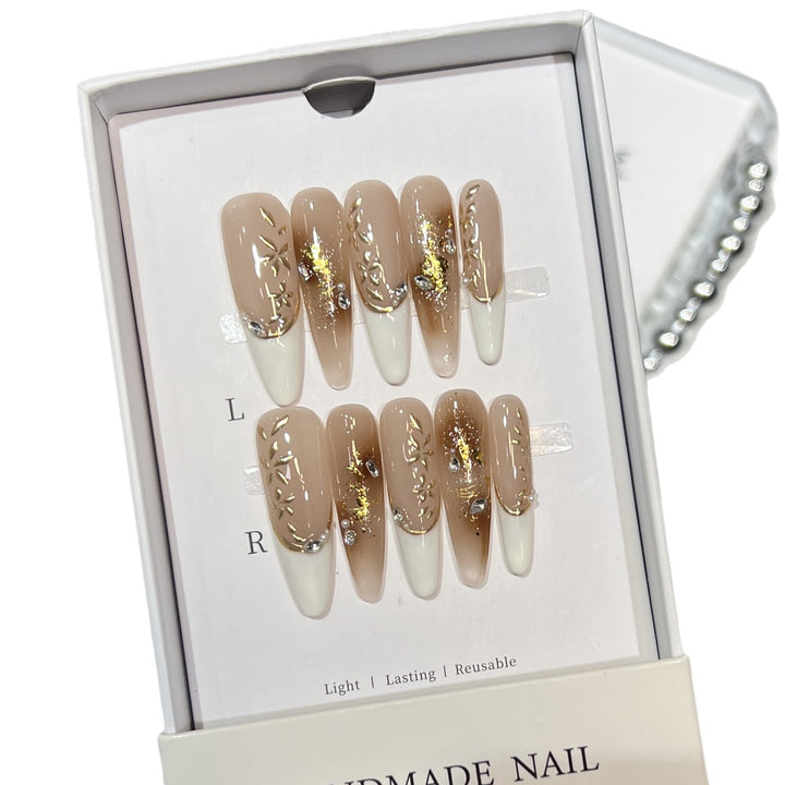 Elegant Stiletto Press-On Nail Set with Floral and Glitter Design Bowlift