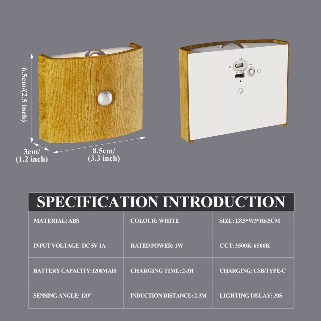 Rechargeable Wall Lamp Wireless Magnetic No-Drill Motion-Sensing Bedroom Bedside Stair Wall Lamp