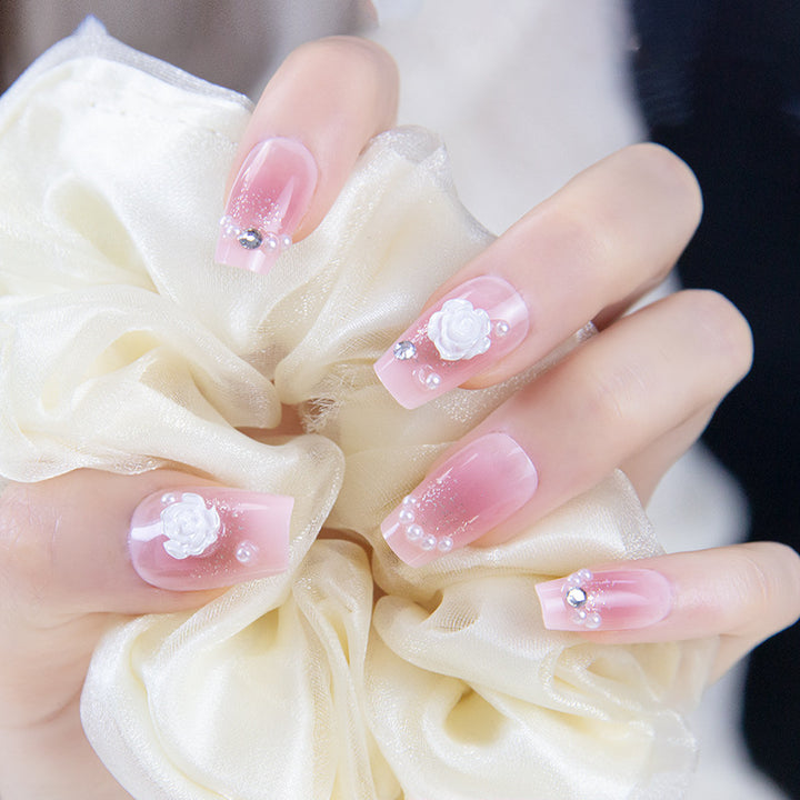 Artistic Nail Extensions with Flower Design Bowlift
