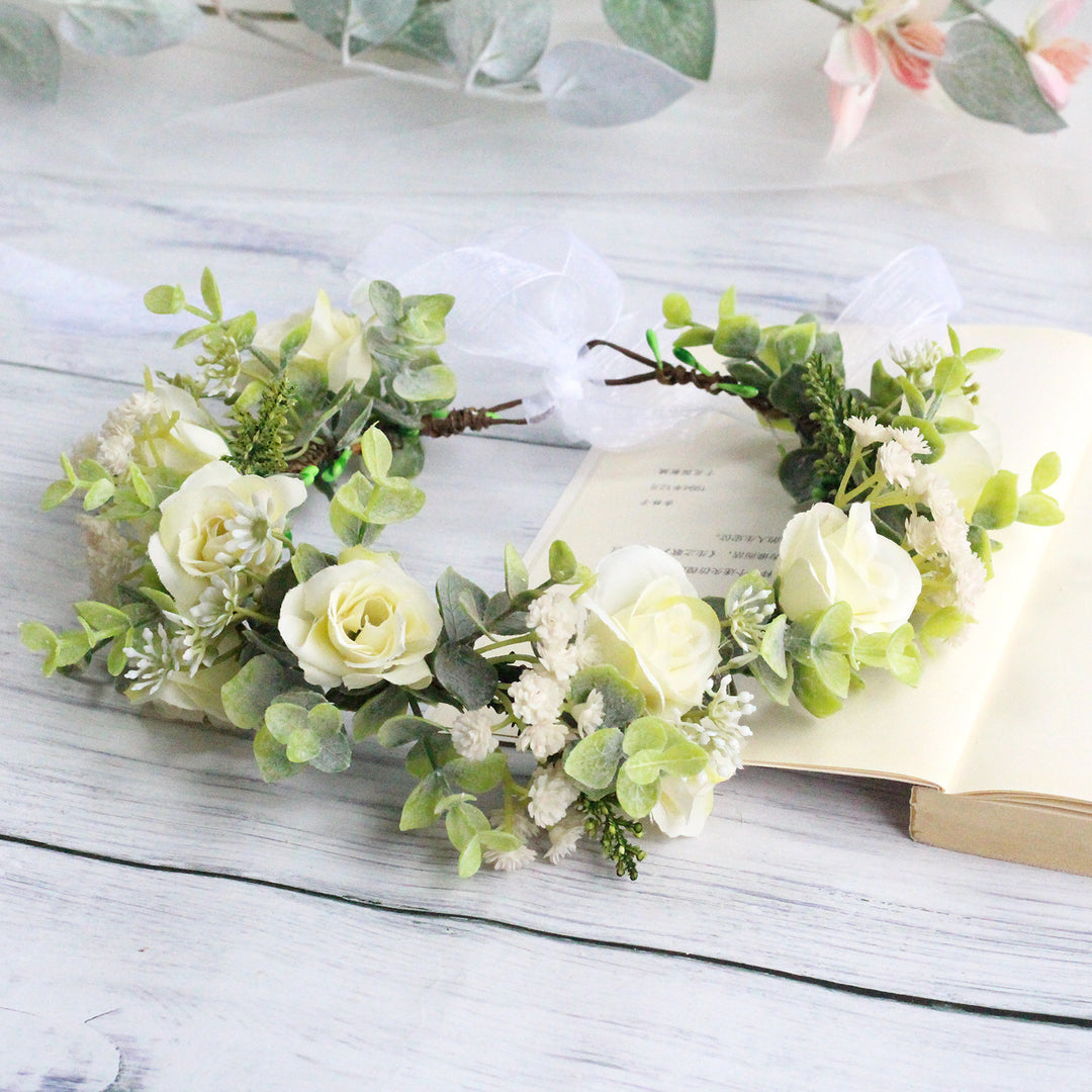 Handmade Romantic Artificial Flower Crown Headband for Bridal and Festival Bowlift