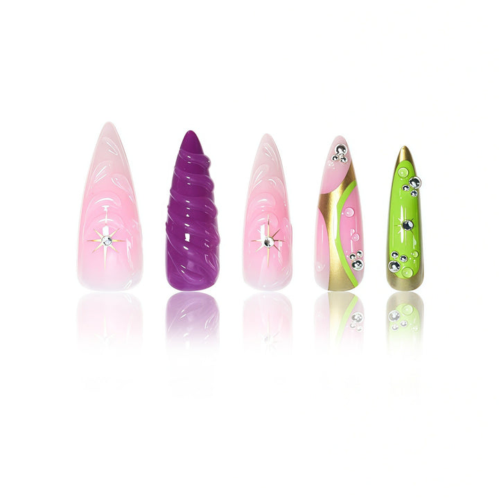 Artistic Almond-Shaped Nail Art Extensions Bowlift
