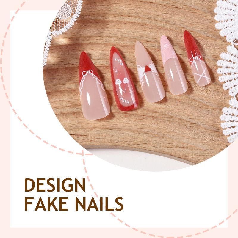 Artificial nail set with romantic heart and bow motifs Bowlift