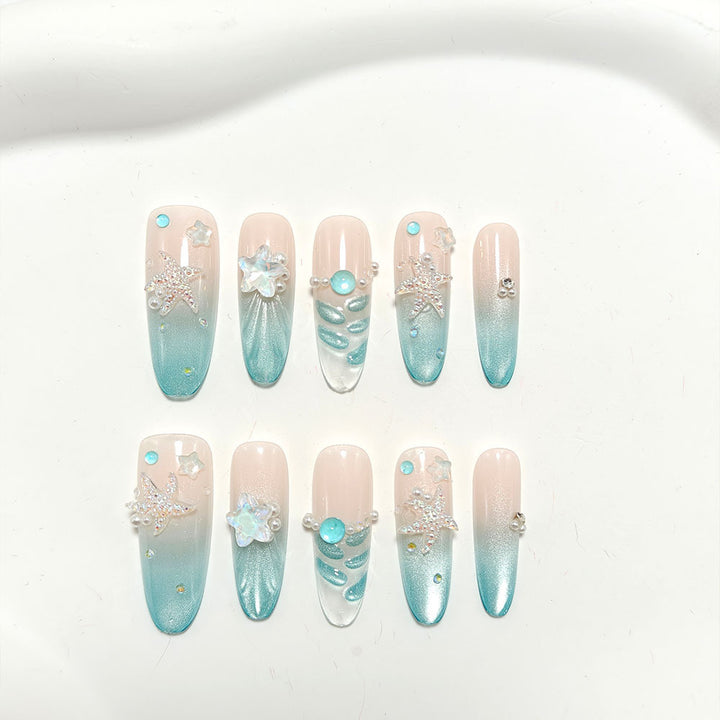 Elegant Nail Art with Ocean Theme and 3D Accents Bowlift
