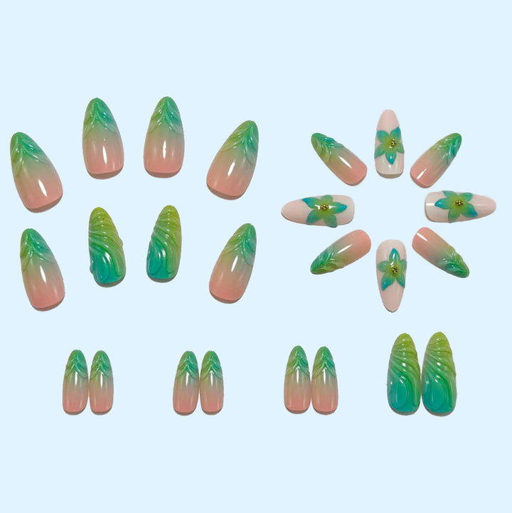 Artificials nails with elegant flower design and gradient color Bowlift