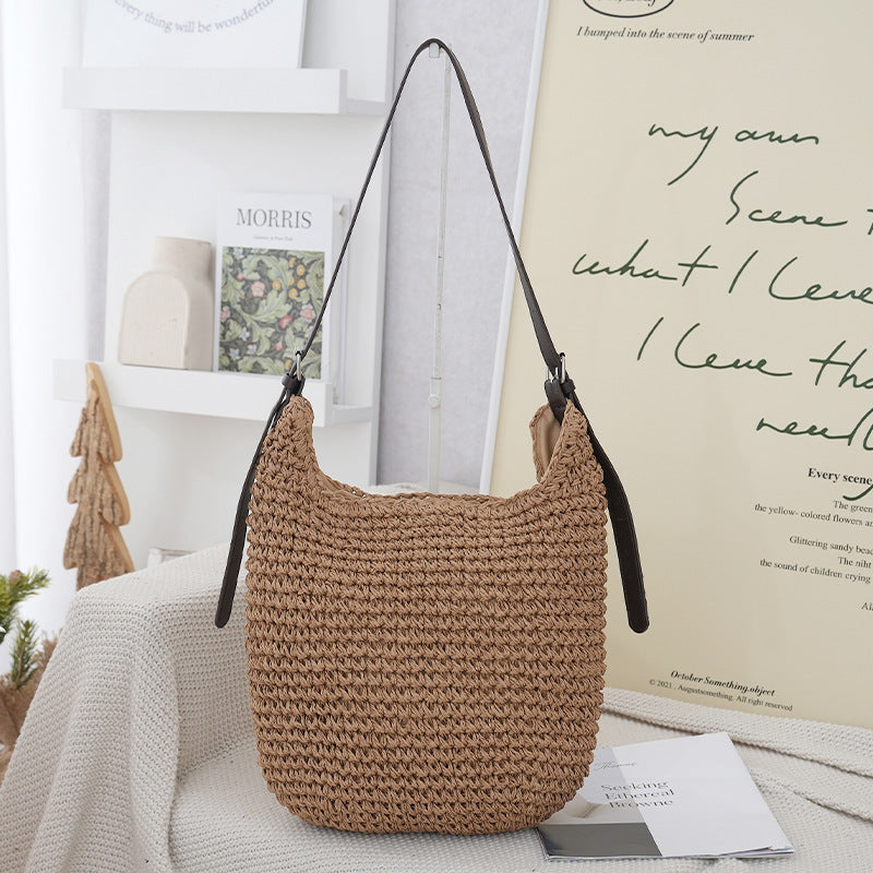 Woven Natural Material Handbag Bowlift
