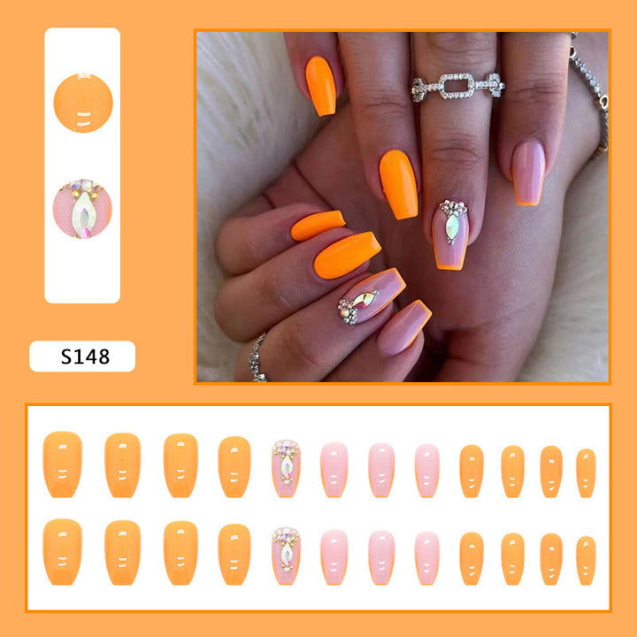 Acrylic nail set with trendy neon colors and rhinestone accents Bowlift