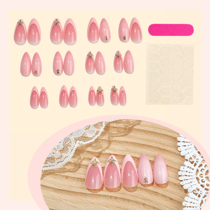 Stylish Press-On Nail Art Set with Floral and Gem Accents Bowlift