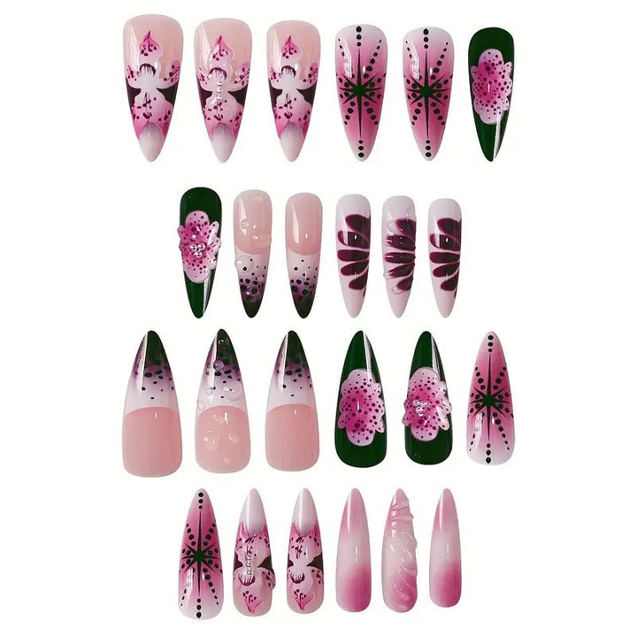 Artistic Floral Stiletto Nail Extensions Bowlift