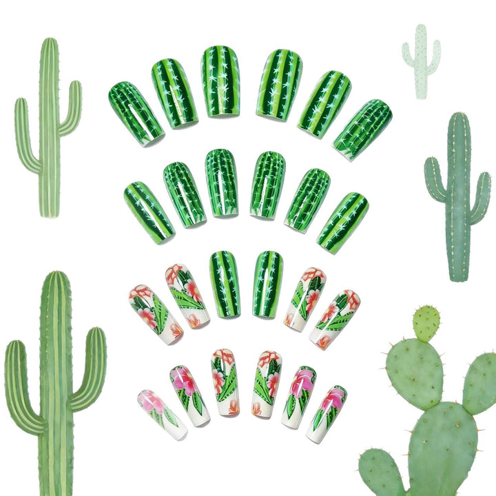 Artificial nails with blooming cactus design Bowlift