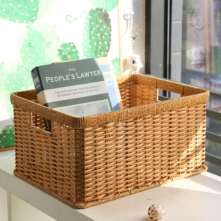 Handwoven Storage Basket with Cutout Handles Bowlift