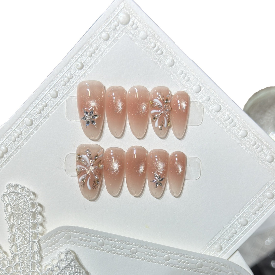 Elegant Press-On Nail Set with Decorative Star Accents Bowlift