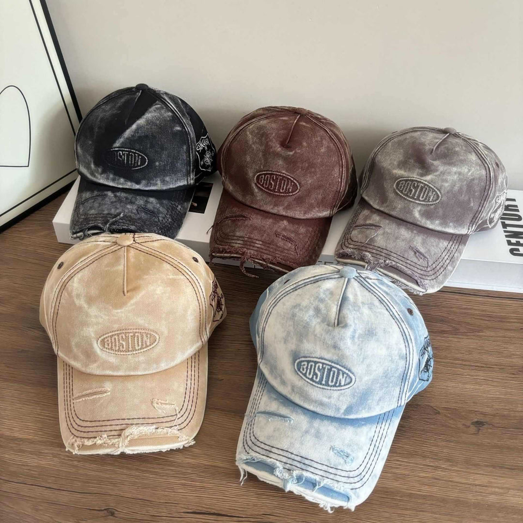 Men's Distressed Denim Effect Baseball Cap Bowlift