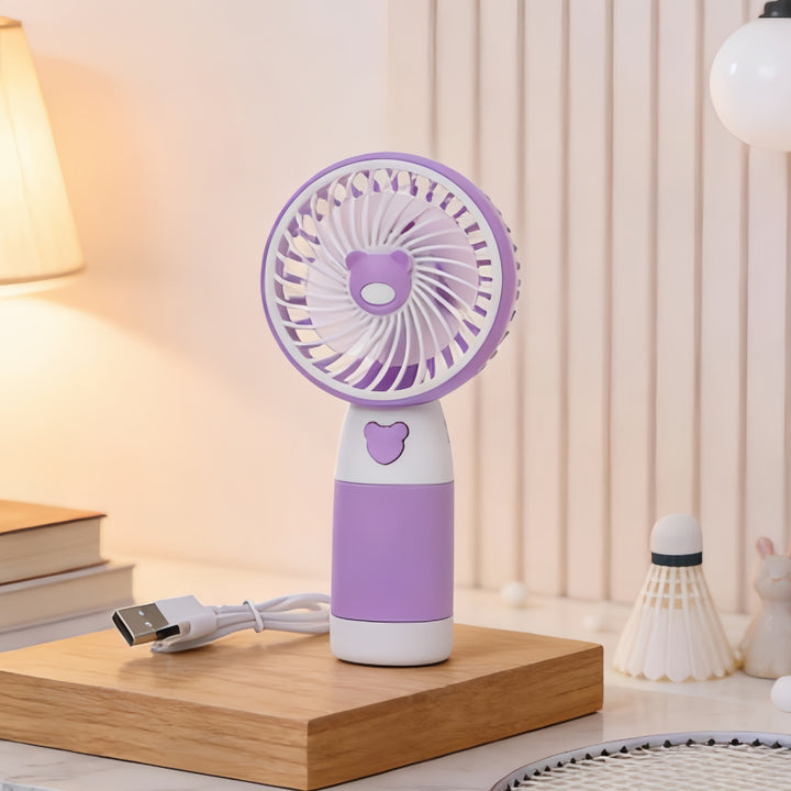 Ladies Portable Hand Fan with Cute Bear Design Bowlift